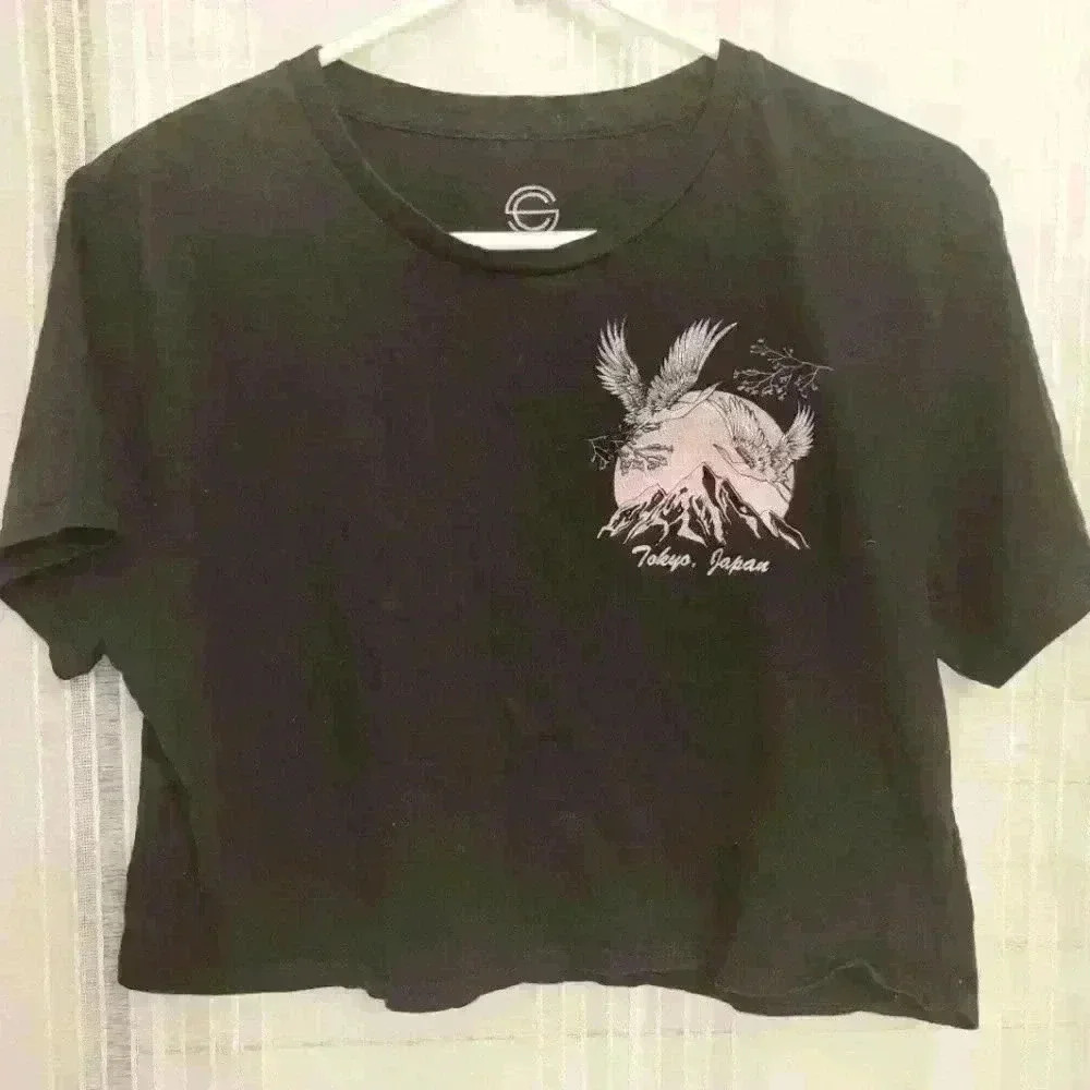 EUC Social Culture black Tokyo, Japan vintage printed cropped tee, sz S, $17